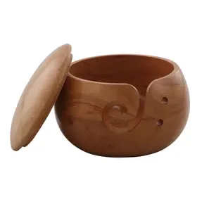 Wooden Yarn Storage Bowl with Carved Holes & Drills | Knitting Crochet Yarn Art Accessories mordent and unique wood item