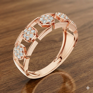 Anillo de oro, anillo para mujer, anillo geométrico, anillo hexagonal, anillo con diamantes en racimo, anillo de circonita cúbica, joyería de moda, anillo chapado en oro, para damas - Product Image 1