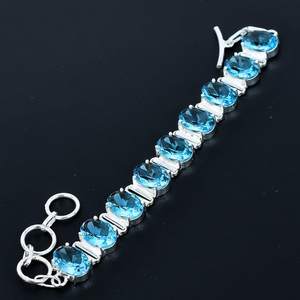 Blue Topaz Gemstone <b>Bracelet</b> 925 Sterling Silver Handmade Charm Crystal <b>Bracelet</b> Jewelry Gift For Women - Product Image 2