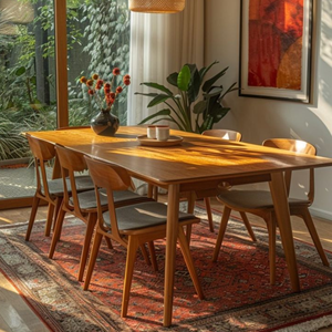 Ensemble de table à manger en teck minimaliste moderne avec 6 chaises robustes, meubles durables pour la salle à manger - Product Image 1