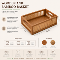 Panier en bois fait main avec tressage en bambou, organisateur de rangement, panier décoratif multifonctionnel