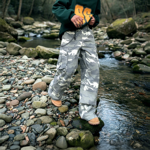 Pantalon cargo camouflage coupe ample jambe large streetwear longueur intégrale avec plusieurs poches taille à cordon style automne - Product Image 4