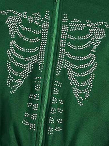 Green Rhinestone <b>Skeleton</b> Pullover <b>Hoodie</b> Unisex Regular Fit Fleece Casual Autumn Hooded Sweatshirt 100% Cotton Quick Dry - Product Image 3