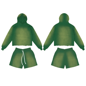 Ensemble 2 pièces streetwear homme sur mesure en coton délavé, comprenant un sweat à capuche à cordon et un short, grandes tailles - Product Image 6