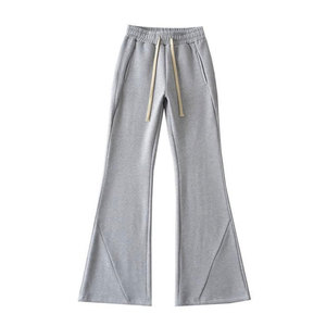 Women <b>Drawstring</b> Mid Waist Regular Fit Flared Fleece 100% Cotton Breathable Streetwear Athletic <b>Trousers</b> - Product Image 1