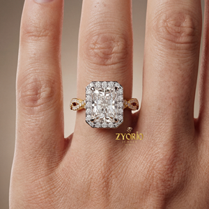 Anillo de Compromiso con Halo de Diamantes Cultivados en Laboratorio, Corte Radiante, 3.03 CT, con Diamantes Laterales en Halo, Anillo de Boda de Plata 925 de Lujo - Product Image 5