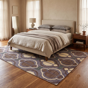 Alfombra con Patrón de Linterna en Tonos Malva, Gris, Marrón y Marfil, Alfombra Moderna de Diseño Geométrico, Antideslizante, Ecológica, Hecha a Mano con Lana Gruesa para Sala de Estar - Product Image 3