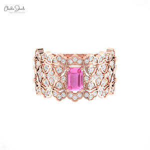 Anillo de Cóctel con Zafiro Rosa de 0.6CTW en Oro Real de 14K con Diamantes Engastados, Anillo de Boda para Mujer, Venta al por Mayor de Joyería - Product Image 4