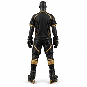 Tenue de hockey sur roulettes noire et or, maillot en mesh, short, chaussettes, vêtements de sport pour équipe adulte, design personnalisé, équipement de performance - Product Image 3