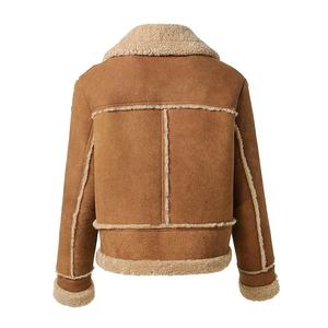 Men's Winter <b>Suede</b> Bomber <b>Jacket</b> With Sherpa Lining Zipper Closure Turn-down Collar Sherpa <b>Jacket</b> For Women's - Product Image 6