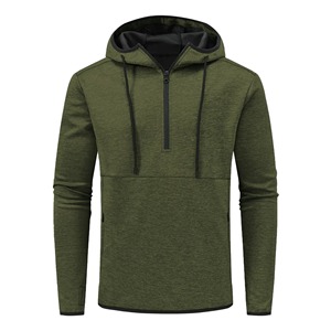 Sweat à capuche gris uni de qualité supérieure pour l'hiver, fermeture éclair quart de tour, 100% coton, uni avec poches pour hommes - Product Image 5
