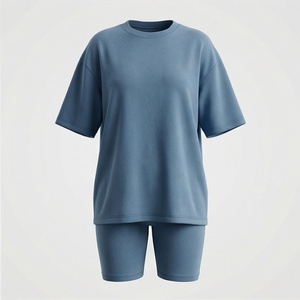 <b>Women's</b> 2 Piece Knitted Solid Color Loose Fit Crew Neck Short Sleeve T Shirt and Above Knee Shorts <b>Set</b> Breathable Casual Wear - Product Image 1