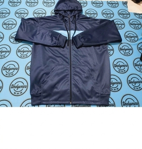 Men's <b>Navy</b> Blue Hooded Zip-Up <b>Sweatshirt</b> Regular Fit Solid Color Casual Windproof Satin Jacket Autumn Wear - Product Image 1