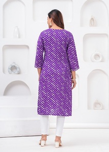 ชุดคุर्ติพิมพ์ลายลาห์เรียสีม่วงสำหรับผู้หญิง ชุดลำลองสไตล์ชาติพันธุ์ - Product Image 4