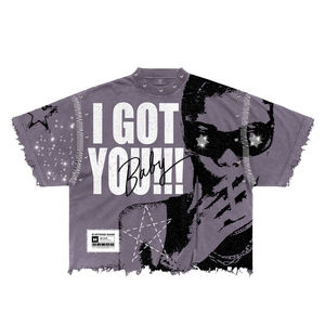 T-shirt streetwear oversize pour homme, imprimé « I Got You Baby », ourlet déchiré, manches courtes, jersey en coton, col rond, t-shirt graphique - Product Image 2