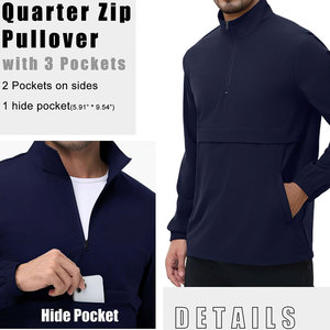 Chaqueta de poliéster para hombre con cuello alto y cremallera de un cuarto, tela elástica en 4 direcciones, adecuada para entrenamiento deportivo, sesiones de fitness y uso al aire libre. - Product Image 3
