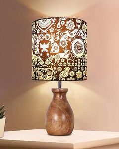 Decorative Table Lamp Floral Bird Pattern Fabric Lampshade Wooden Base Bedside Desk Light <b>Home</b> Decor - Product Image 1