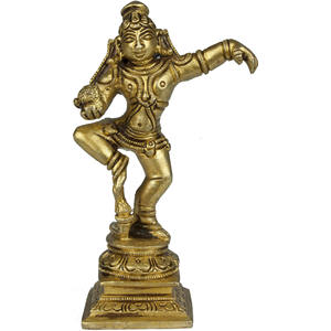 Sculpture artisanale indienne exotique en laiton de 3 pouces de Laddoo Gopala pour cadeau, modèle XP50, fabriquée en Inde - Product Image 1