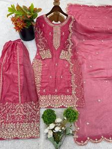 Ensemble palazzo en soie de créateur spécial fêtes avec dupatta - Product Image 5