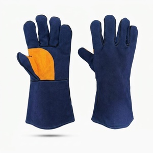 Gants de sécurité en cuir respirants, longueur coude, style uni, pour usage extérieur quatre saisons, non doublés, bleu-orange, pour soudure et travaux de précision - Product Image 1