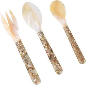 Cuchara y Tenedor con Patrón Natural y Mango Floral, Impresionante Cuchara de Caviar de Nácar de 3 Tamaños con Brillo, Juego Decorativo de Conchas Marinas para - Product Image 1