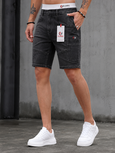 Pantalones Cortos Bermuda de Lona Gris Oscuro para Hombre, Cintura Media, Estilo Casual, 100% Algodón, Ecológicos, de Secado Rápido y Transpirables, Marca Fly Humble - Product Image 1