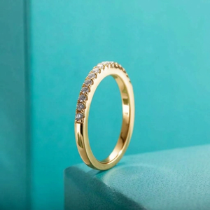 Anillo de Oro Amarillo de 14K con Diamantes Cultivados en Laboratorio, Corte Brillante Clásico para Mujer, Media Eternidad, Banda Pavé, Regalo de Aniversario de Bodas, Certificado IGI - Product Image 1