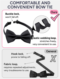 <b>Black</b> Adjustable Zipper Necktie Bow <b>Tie</b> Set With White Pocket Square School Uniform Accessories <b>Boys</b> Formal Wear - Product Image 4
