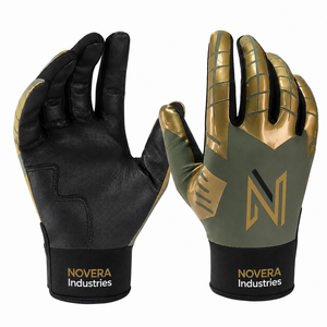 NOVERA INDUSTRIES High Quality Genuine Leather Baseball Softball Batting Gloves <b>Hook</b> Loop Closure Breathable Customized Color - Product Image 1