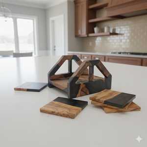 ชุดจานรองแก้วเรซิ่นทรงกลมสีดำ งานแฮนด์เมด ทาสีด้วยมือ เป็นมิตรกับสิ่งแวดล้อม สไตล์เรียบง่ายทันสมัย ยี่ห้อ TIMELESS CRAFT - Product Image 6