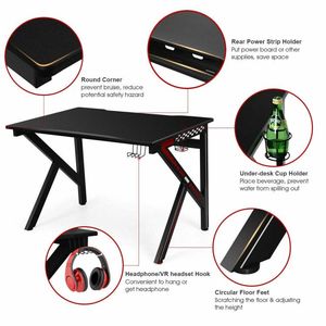 Scrivania da Gaming a Forma di K con Portabicchieri e Gancio per Cuffie, Tavolo Moderno in Legno per Casa, Ufficio e Sala Giochi - Product Image 5