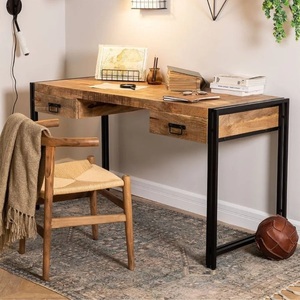 Escritorio industrial Vandana Hexa Ultra de metal con madera maciza - Product Image 1