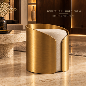 Luxury Gold Metal Accent <b>Stool</b> Upholstered <b>Cushion</b> Open Front Design Modern Decorative Seating for Living Room Bedroom | Elegant - Product Image 3
