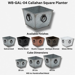 Iron Callahan Handmade Square Planter Galvanized Finish Garden Patio Decor; Rusty Indoor Flower <b>Pots</b> <b>Stand</b> Rusted Planter Holder - Product Image 3