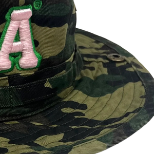 AKA <b>Camo</b> Boonie Hat Pink Embroidered Letter Camouflage Wide Brim Outdoor Adjustable Cotton Headwear Casual Fashion Hat - Product Image 4
