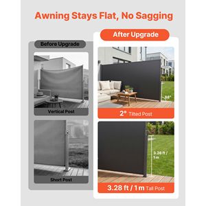 Auvent rétractable latéral pour patio de 4 m x 165 po avec pare-soleil imperméable de 180 g/m² et tissu PC pour usage extérieur - Product Image 3
