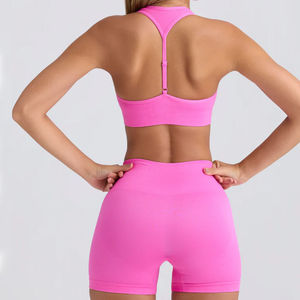 Conjunto Deportivo para Mujer, Sujetador Deportivo y Pantalones Cortos de Yoga con Patrón Sólido, Secado Rápido, Transpirable, Ropa de Gimnasio, Tallas Grandes, Precio Económico al por Mayor - Product Image 4