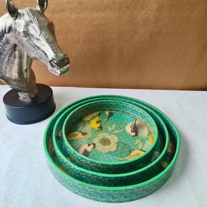 Juego de bandejas nido de MDF con estampado floral esmaltado para regalos de Navidad, decoración del hogar, desayuno, bodas y inauguración de casas. - Product Image 2