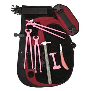Kit d'outils de fermeur pour le soin et le montage des sabots de cheval avec tablier réglable, coupe-fer à sabots, pince à clincher, outil de démontage et polisseur - Product Image 1