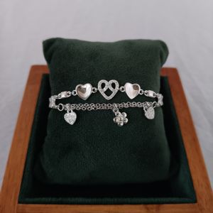 Revalia 925 Sterling Silver Heart <b>Charm</b> <b>Bangle</b> Women Cubic Zirconia Micro Insert Inlay Romantic Fashion Jewelry High Polish - Product Image 1