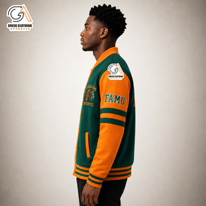 FAMU |   Cardigan brodé avec logo, vert et blanc, manches longues, couleur unie, hiver, anti-rides, 100% polyester, respirant, pour homme - Product Image 3