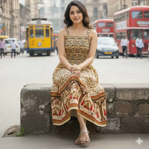 100 % Cotton <b>Boho</b> Smocked Midi <b>Dress</b> | Ethnic Tribal Print Sundress | Hippie <b>Summer</b> <b>Dress</b> | Festival Bohemian <b>Dress</b> for Women - Product Image 1