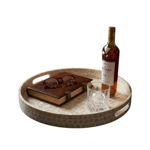 Plateau rond en mosaïque de nacre, fait main, décoration de table en coquillages - Product Image 3