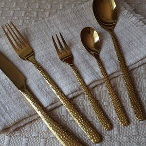 Ensemble de couverts dorés pour mariage, 5 pièces, en acier inoxydable, cuillère, fourchette, couteau, vaisselle gravée pour hôtel, maison, restaurant, décoration - Product Image 3