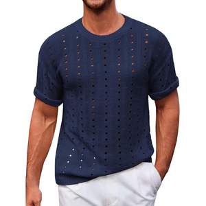 2025 <b>Men's</b> Casual Summer Beach <b>Pullover</b> T-Shirts Oversize Short Sleeve Crewneck Hollow Out Designer Casual Knit Tees - Product Image 2