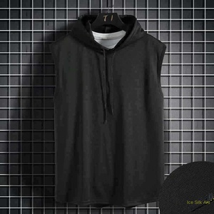 Débardeur à capuche sans manches pour homme, couleur unie, avec cordon de serrage, tricoté, décontracté, à ourlet tombant - Product Image 5