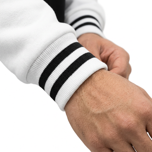 Men's Navy White Varsity <b>Jacket</b> Preppy Style <b>Fleece</b> <b>Lined</b> Regular Fit Stand Collar Covered Button Closure Breathable - Product Image 5