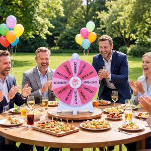Ruota della Fortuna Personalizzabile a 14 Scomparti con Supporto Pieghevole e Ruota da Tavolo Riscrivibile Rosa per Forniture Promozionali per Feste - Product Image 2