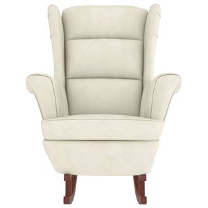 Sillón Reclinable de Terciopelo Crema con Madera Sólida, Mueble Elegante para Sala de Estar - Product Image 3