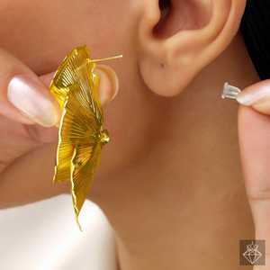 PRAO Half Flower Butterfly Motif <b>Stud</b> <b>Earrings</b> Anti-Tarnish <b>Fine</b> Jewelry - Product Image 3